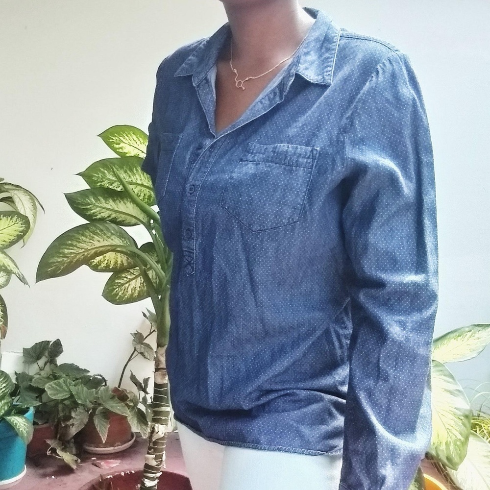 Liz Claiborne Denim Top Polka Dots